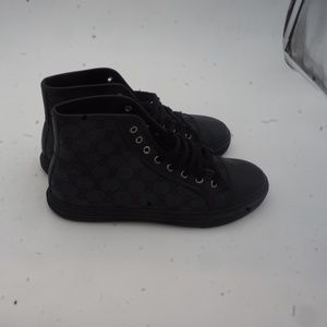 GUCCI GG Canvas and Leather Lace Up High Top Sneak